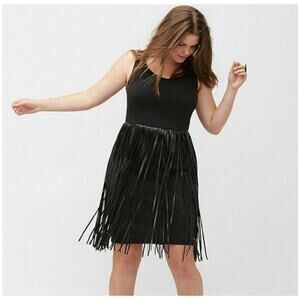 Lane Bryant Black Fringe Faux Leather Accent Sleeveless Party Dress Plus Size
